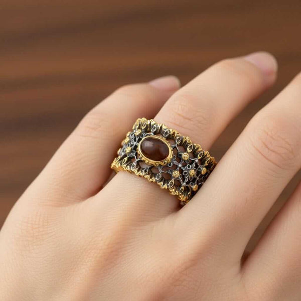 Buccellati Tiger Eye Ring, Sterling Silver 18K Gold Band - Boylerpf