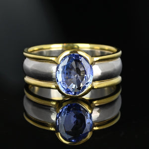 Wide 18K Gold Platinum Cornflower Blue Sapphire Ring Band