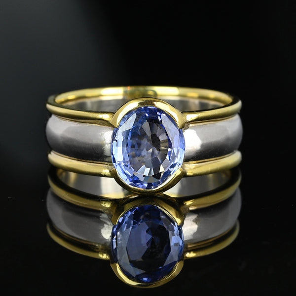 Wide 18K Gold Platinum Cornflower Blue Sapphire Ring Band - Boylerpf