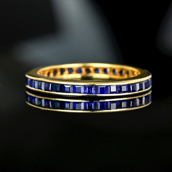 Vintage Sapphire Eternity Band Ring 14K Gold Anniversary