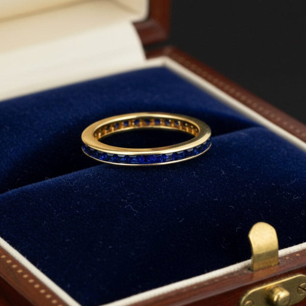 Vintage Sapphire Eternity Band Ring 14K Gold Anniversary