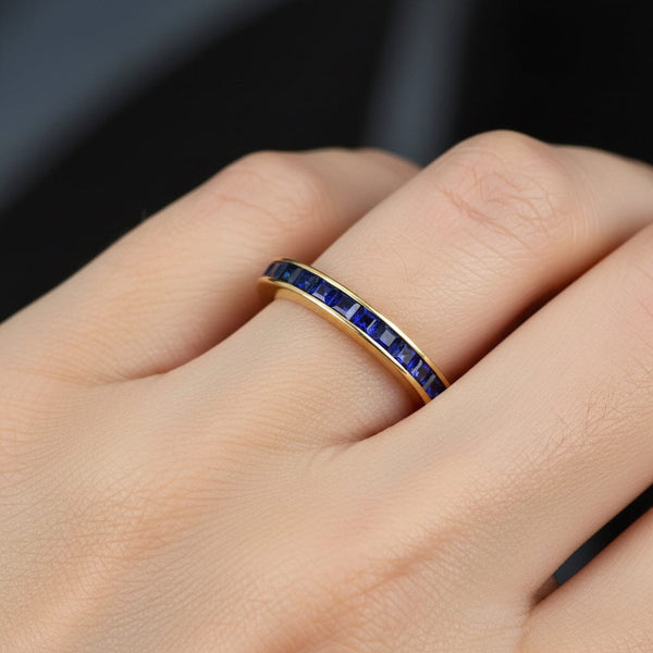 Vintage Sapphire Eternity Band Ring 14K Gold Anniversary