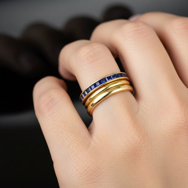 Vintage Sapphire Eternity Band Ring 14K Gold Anniversary