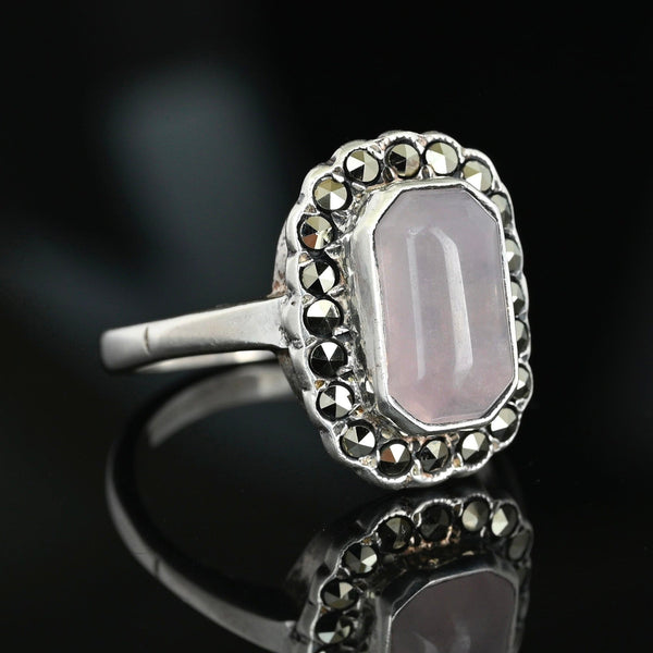 Vintage Sterling Silver Rose Quartz Marcasite Ring - Boylerpf