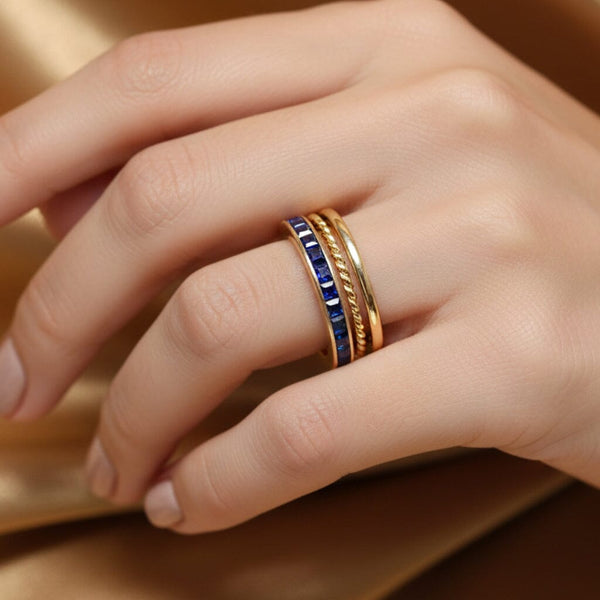 Vintage Sapphire Eternity Band Ring 14K Gold Anniversary