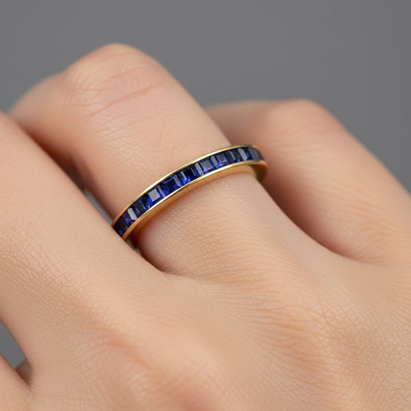 Vintage Sapphire Eternity Band Ring 14K Gold Anniversary
