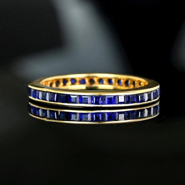 Vintage Sapphire Eternity Band Ring 14K Gold Anniversary