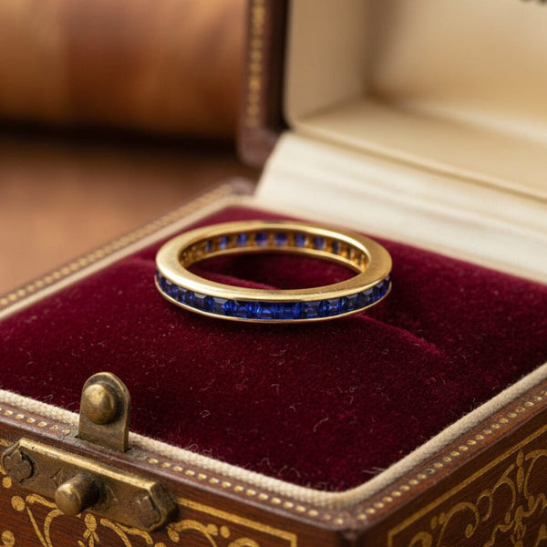 Vintage Sapphire Eternity Band Ring 14K Gold Anniversary