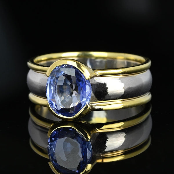 Wide 18K Gold Platinum Cornflower Blue Sapphire Ring Band - Boylerpf