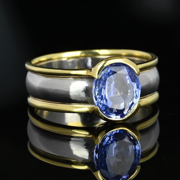 Wide 18K Gold Platinum Cornflower Blue Sapphire Ring Band - Boylerpf