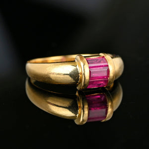 Vintage 14K Gold Roll Top Baguette Pink Sapphire Ring Band - Boylerpf