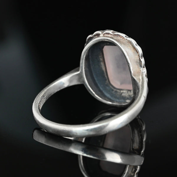 Vintage Sterling Silver Rose Quartz Marcasite Ring - Boylerpf
