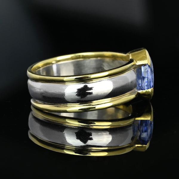 Wide 18K Gold Platinum Cornflower Blue Sapphire Ring Band - Boylerpf