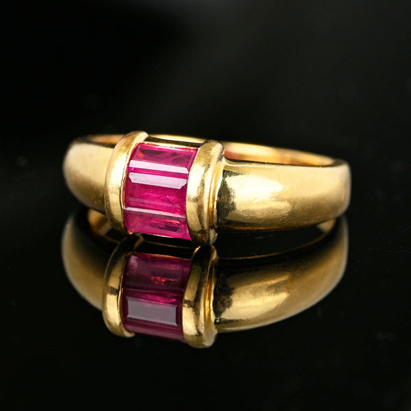 Vintage 14K Gold Roll Top Baguette Pink Sapphire Ring Band - Boylerpf