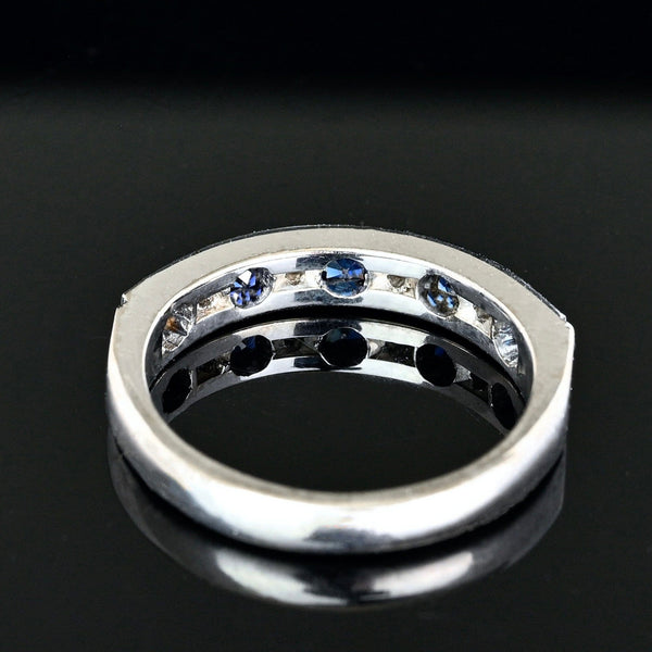 Vintage Sapphire Diamond Band Ring in 18K White Gold
