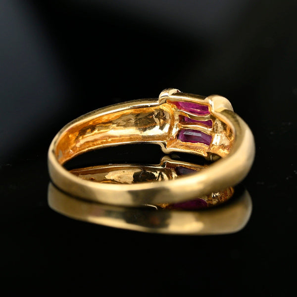 Vintage 14K Gold Roll Top Baguette Pink Sapphire Ring Band - Boylerpf