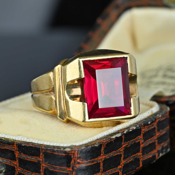 Art Deco Synthetic Ruby 10ct 10K Yellow Gold Signet Ring | c.1920 –  Lancastrian Jewellers