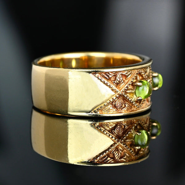 Vintage 14K Gold Wide Band Peridot Ring Three Stone - Boylerpf