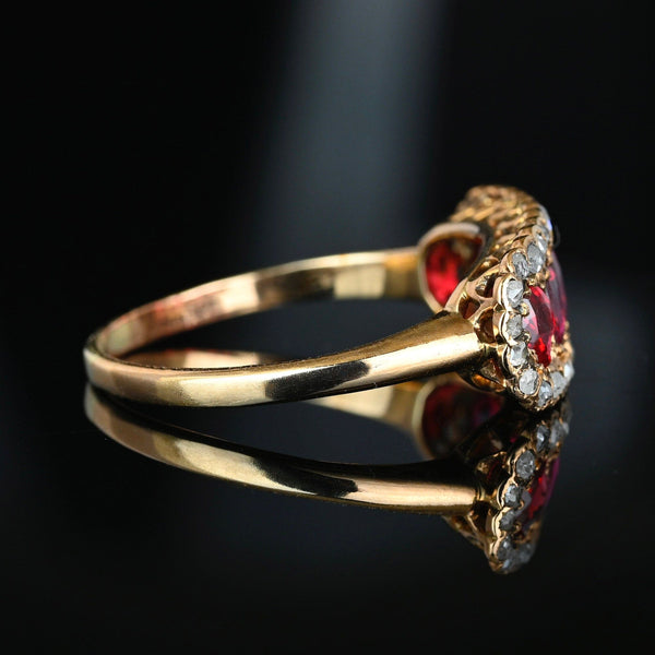 Antique Gold Rose Cut Diamond Halo Five Stone Garnet Ring