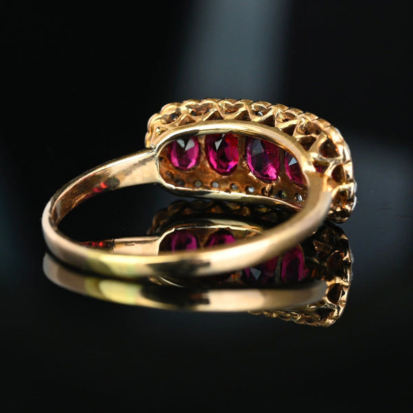 Antique Gold Rose Cut Diamond Halo Five Stone Garnet Ring
