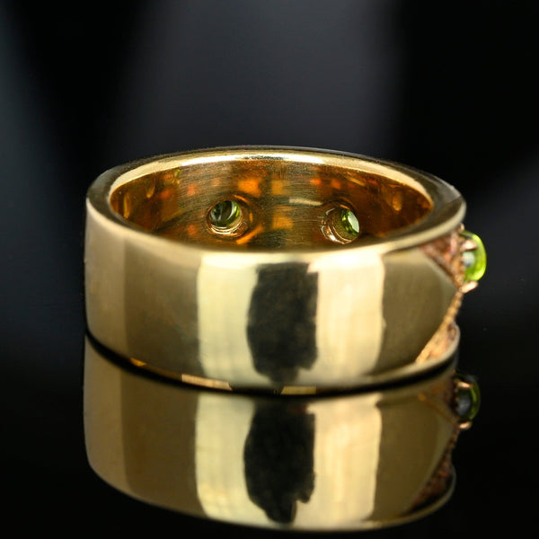 Vintage 14K Gold Wide Band Peridot Ring Three Stone - Boylerpf
