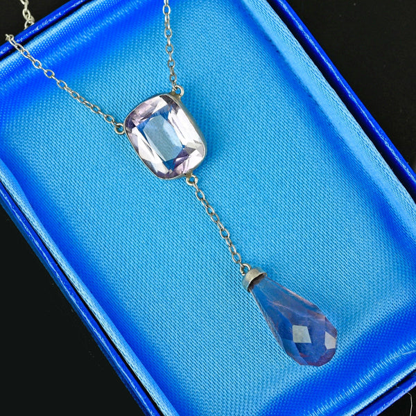 Art Deco Silver Amethyst Dangle Pendant Necklace - Boylerpf