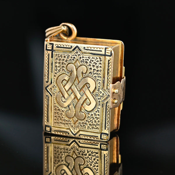 Victorian 14K Gold Black Enamel Celtic Knot Folding Locket - Boylerpf