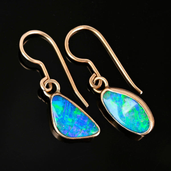 Vintage 14K Gold Australian Boulder Opal Earrings - Boylerpf