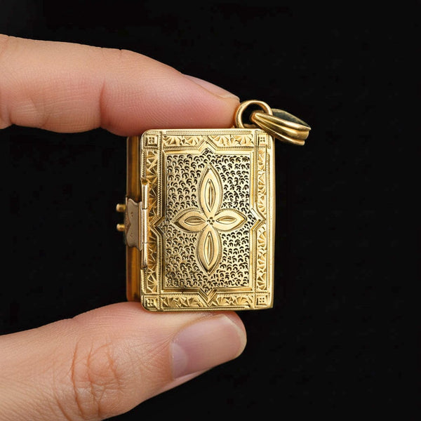 Victorian 14K Gold Black Enamel Celtic Knot Folding Locket - Boylerpf