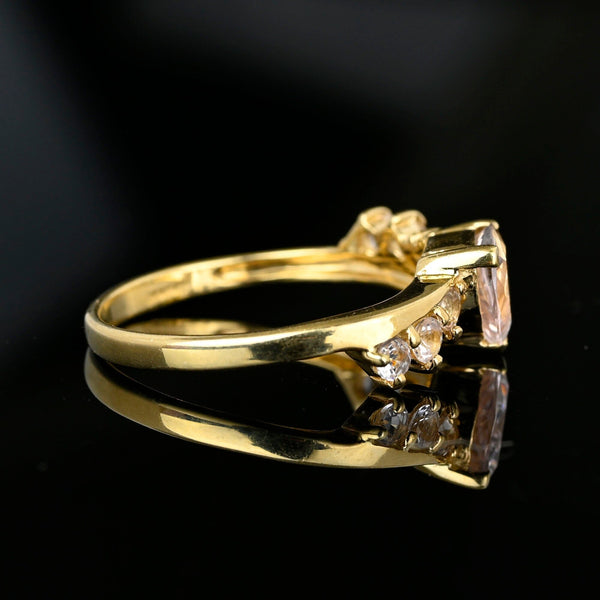 Vintage Gold Bypass Trillion Cut Pink Morganite Ring - Boylerpf