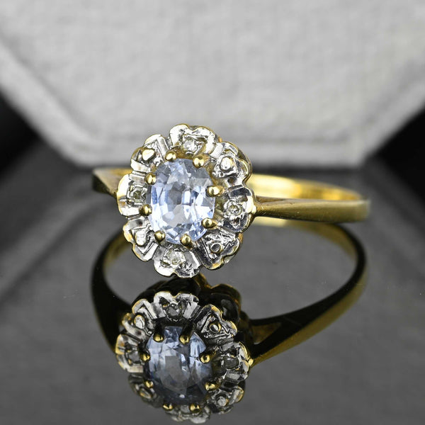 Vintage Gold Diamond Cluster Halo Aquamarine Ring - Boylerpf