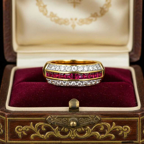 Vintage Ruby Diamond Band 18K Gold Wedding Stacking Ring - Boylerpf