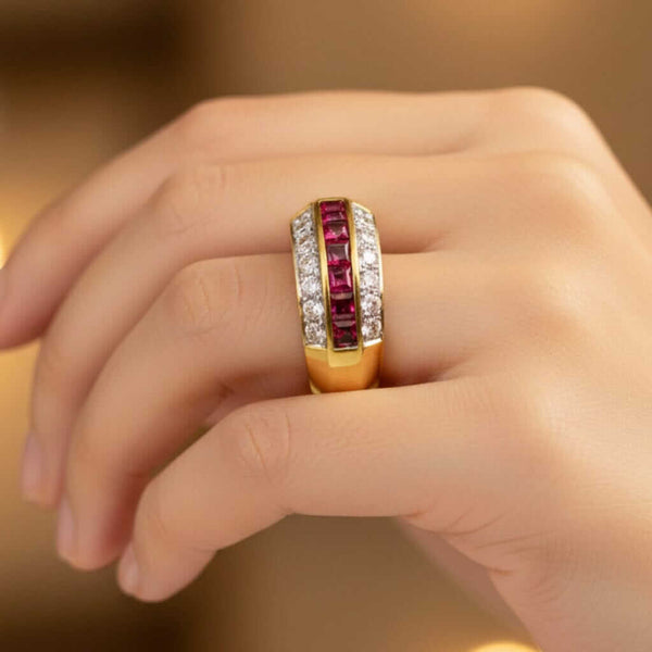 Vintage Ruby Diamond Band 18K Gold Wedding Stacking Ring - Boylerpf