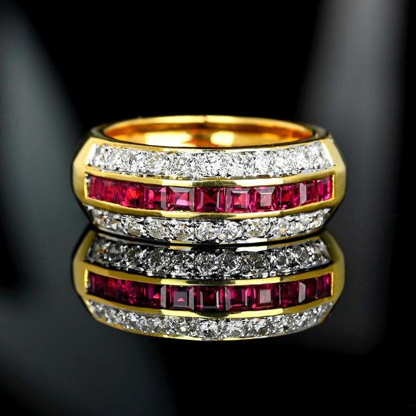 Vintage Ruby Diamond Band 18K Gold Wedding Stacking Ring - Boylerpf
