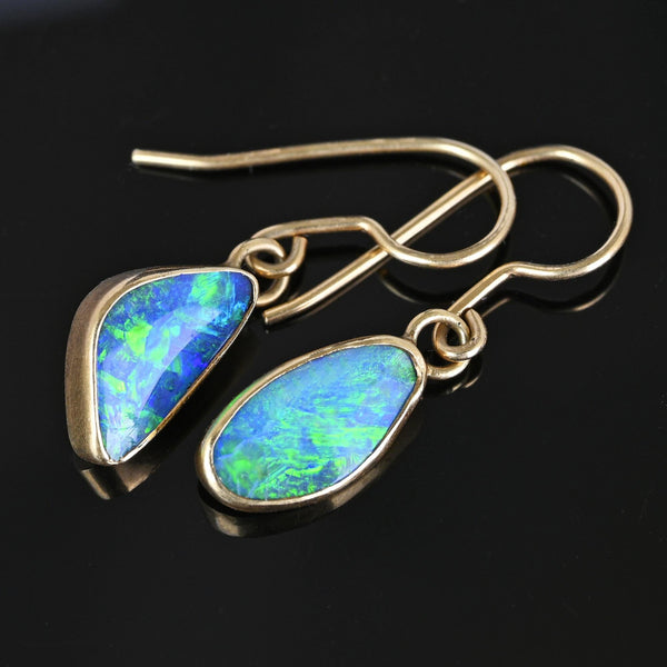 Vintage 14K Gold Australian Boulder Opal Earrings - Boylerpf