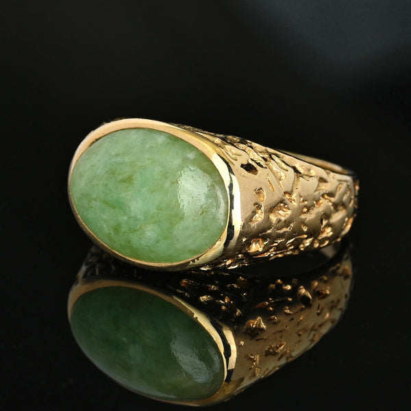 Vintage 14K Gold Jadeite Jade Signet Ring