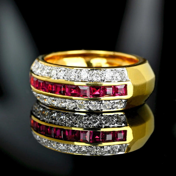 Vintage Ruby Diamond Band 18K Gold Wedding Stacking Ring - Boylerpf