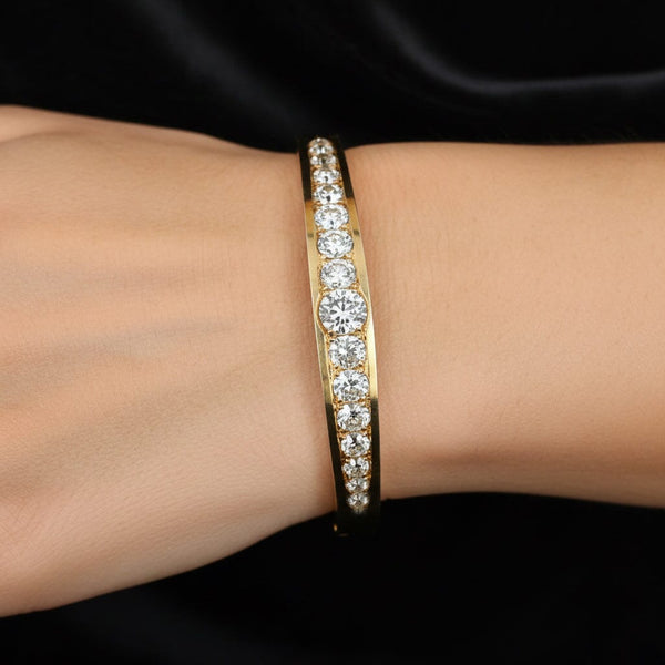 Antique Edwardian 3.25ct Old Mine Cut Diamond Gold Bangle
