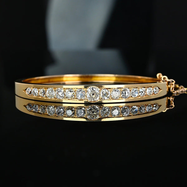 Antique Edwardian 3.25ct Old Mine Cut Diamond Gold Bangle