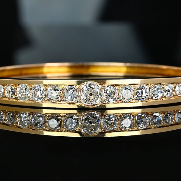 Antique Edwardian 3.25ct Old Mine Cut Diamond Gold Bangle