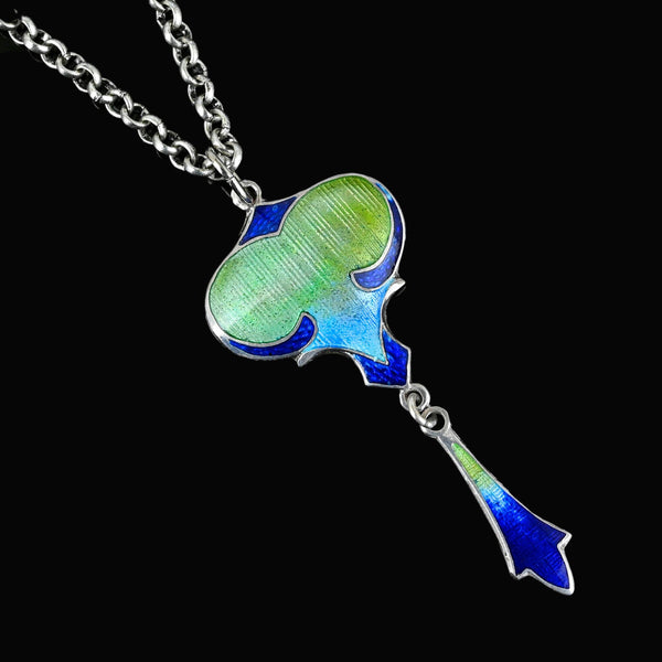 Antique Art Nouveau Guilloche Enamel Pendant Necklace - Boylerpf