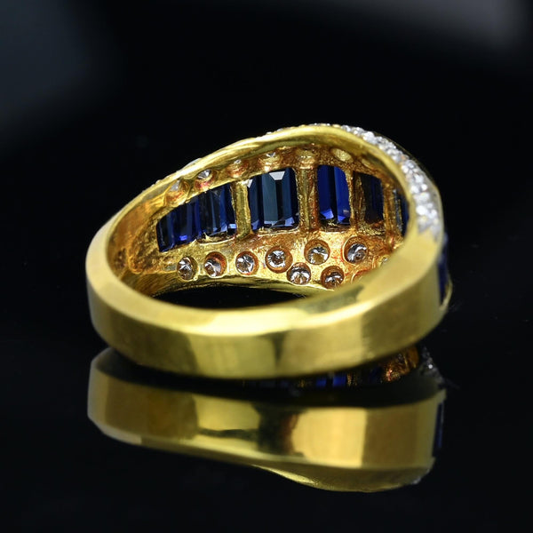 18K Gold Diamond Cluster Baguette Sapphire Ring