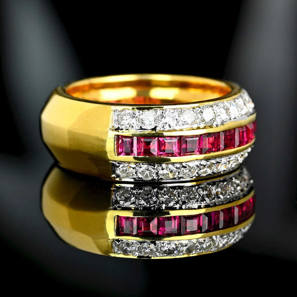 Vintage Ruby Diamond Band 18K Gold Wedding Stacking Ring - Boylerpf
