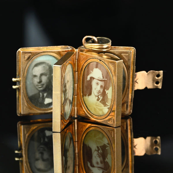 Victorian 14K Gold Black Enamel Celtic Knot Folding Locket - Boylerpf