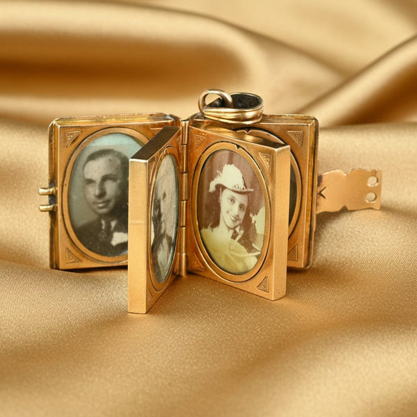 Victorian 14K Gold Black Enamel Celtic Knot Folding Locket - Boylerpf