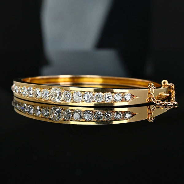 Antique Edwardian 3.25ct Old Mine Cut Diamond Gold Bangle