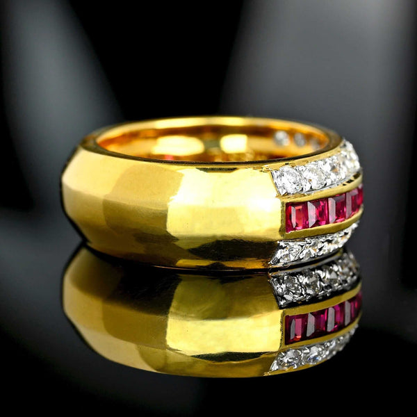 Vintage Ruby Diamond Band 18K Gold Wedding Stacking Ring - Boylerpf