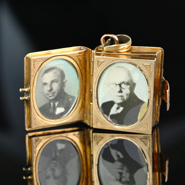 Victorian 14K Gold Black Enamel Celtic Knot Folding Locket - Boylerpf