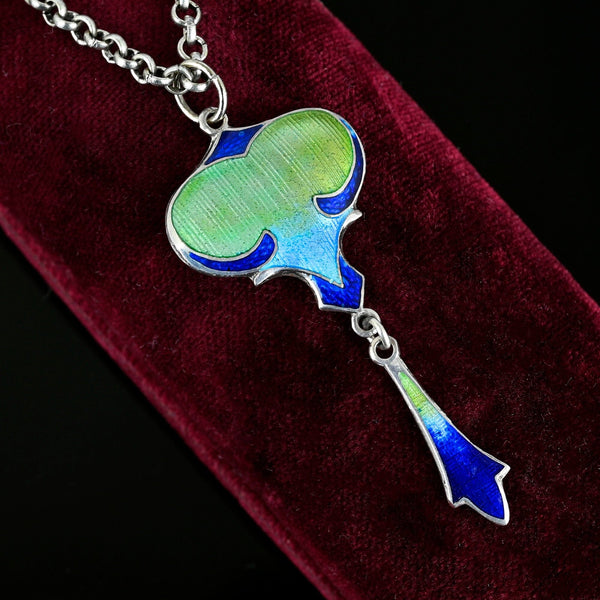 Antique Art Nouveau Guilloche Enamel Pendant Necklace - Boylerpf