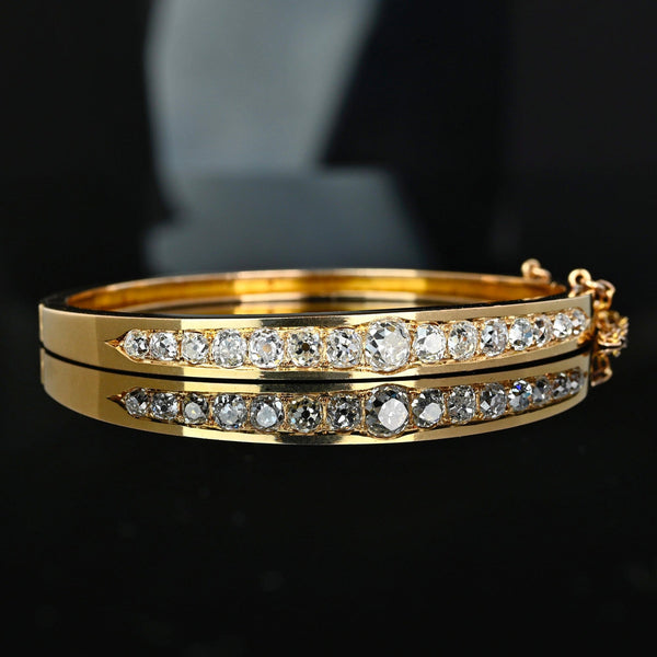 Antique Edwardian 3.25ct Old Mine Cut Diamond Gold Bangle